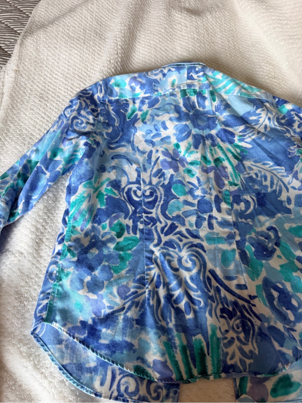 Chaps Blue and Teal Floral Button-Down Shirt - Picture 5 of 6